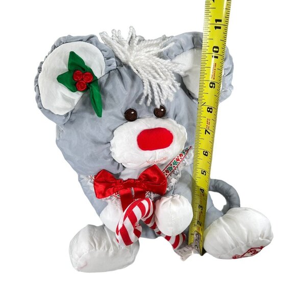 Vtg Fisher Price Gray Christmas Holiday Mouse Candy Cane Plush Nylon 13" 1987 - Picture 6 of 9